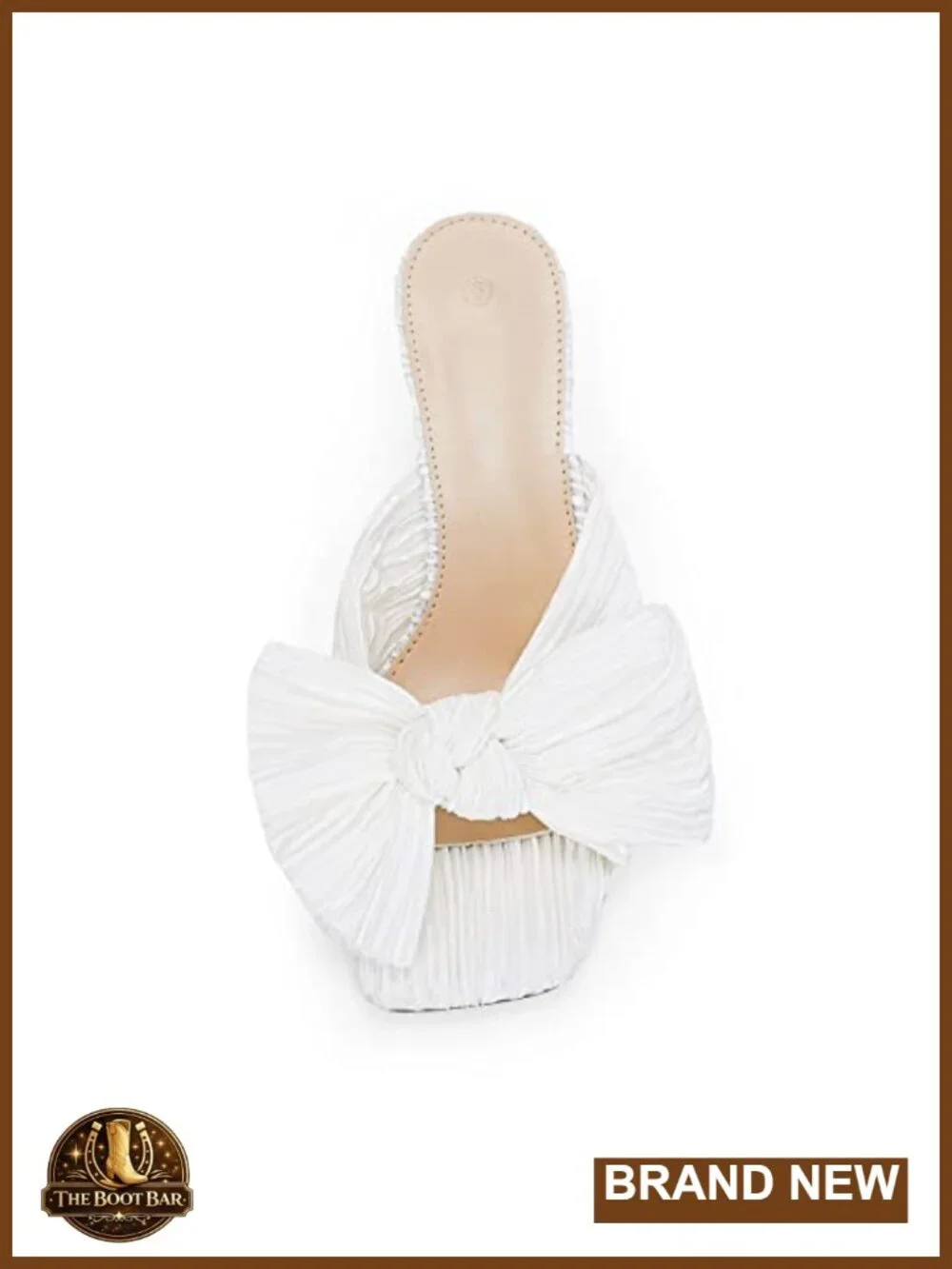 Women Bow Heeled Sandals Pleated Kitten Heel Open Square Toe Slip On Mules